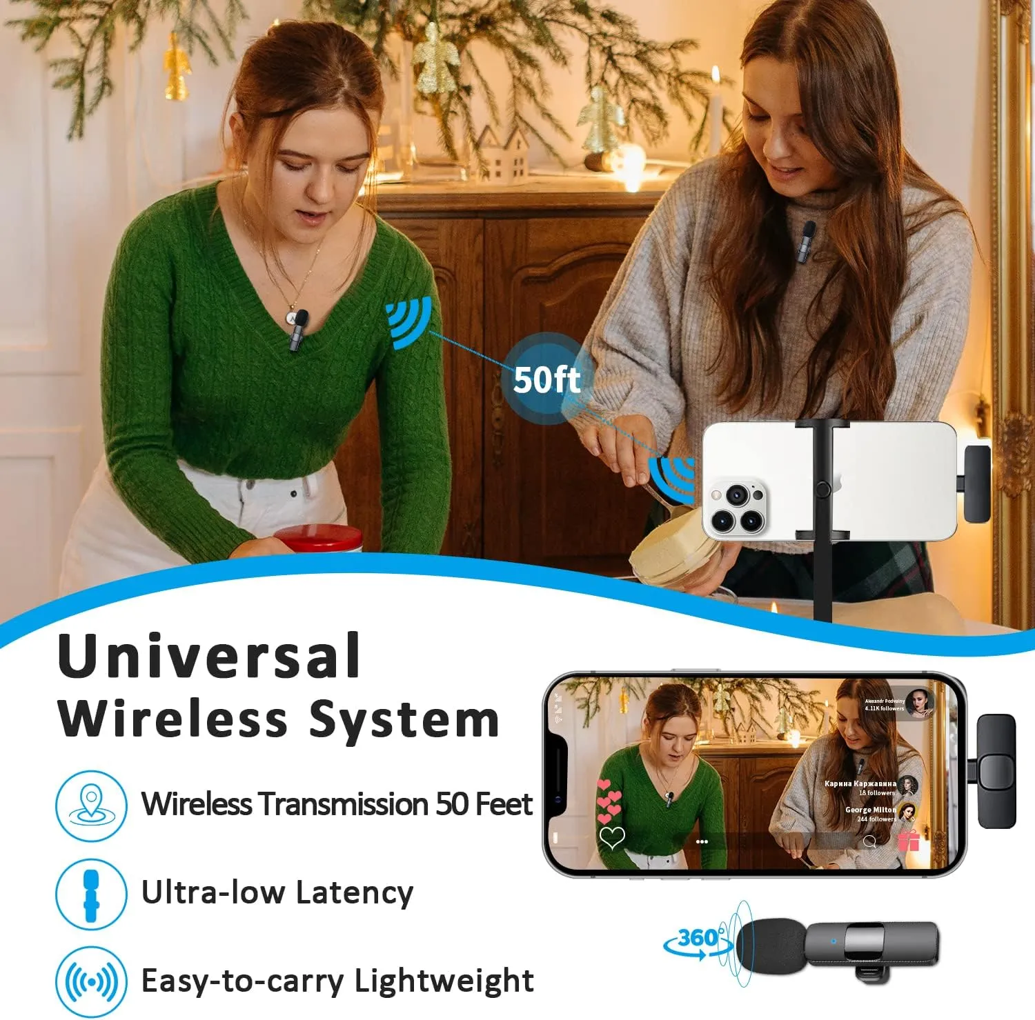 Wireless Microphone for iPhone & iPad – Omnidirectional Mic for Interviews, Podcasts, & Vlogs