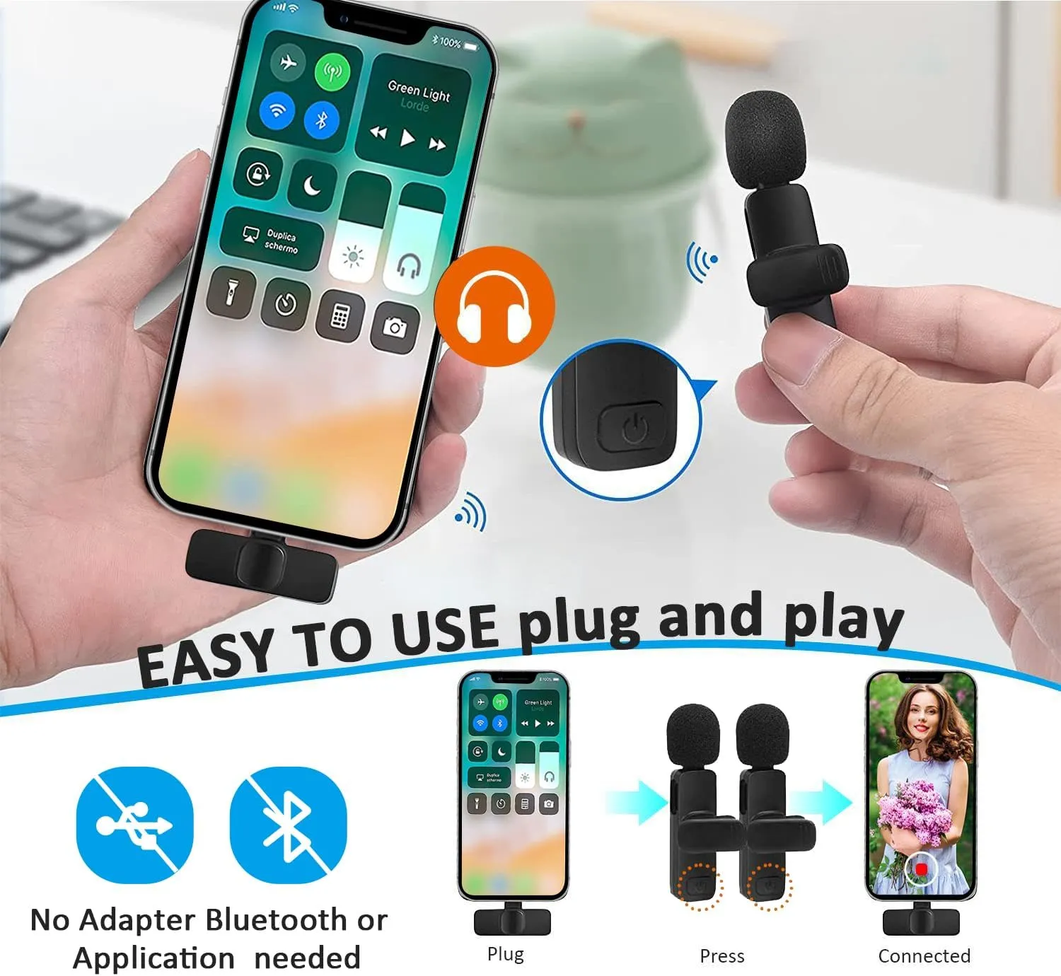 Wireless Microphone for iPhone & iPad – Omnidirectional Mic for Interviews, Podcasts, & Vlogs